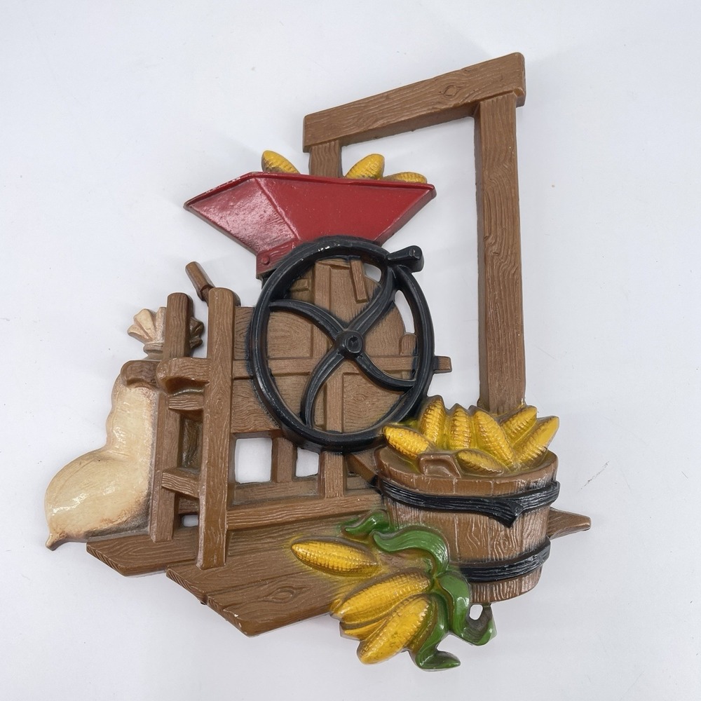 Vtg 1978 HOMCO Metal 2 Pc. Corn Grinder Apple Cider Press Kitchen Wall Decor 9" - Picture 6 of 12